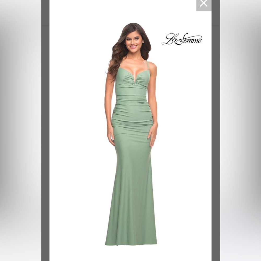 la femme sage green prom dress